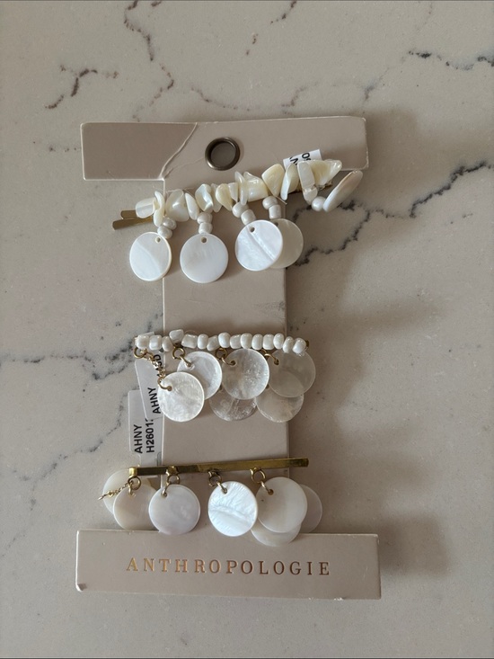 Anthropologie Accessories - Anthropologie Iridescent Mother-of-Pearl Drop Hair Clips - White Set of 3 New